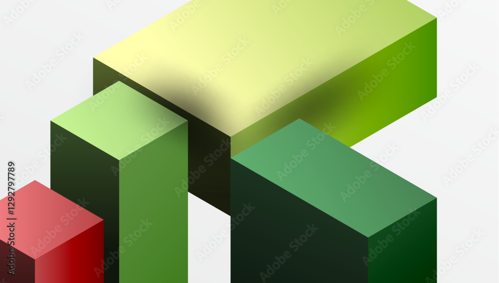 Poster Sleek abstract design featuring isometric 3D blocks in a clean, modern composition. Perfect for tech-inspired themes, with vibrant colors and geometric precision