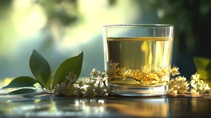 Linden tea in transparent glass and linden