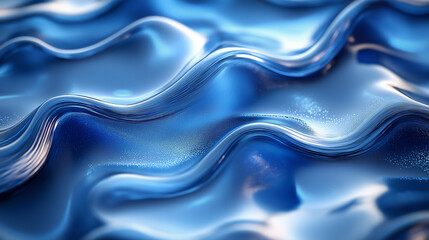 Obraz premium Blue liquid waves form a modern, glossy background texture. A fluid and abstract design with a futuristic feel