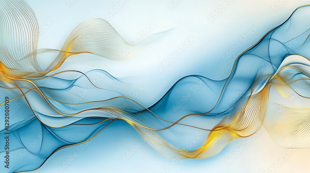 Poster fluid thai nam lai pattern with golden curves abstract art modern design elegant interior soft color