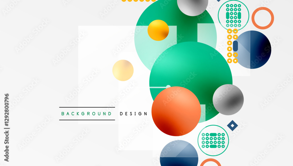 Poster Minimalistic abstract vector design, layered geometric shapes circles, squares, and triangles with soft pastel gradients and semi-transparent effects. Perfect for contemporary use