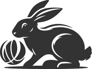 Rabbit dribbling a tiny ball with its paws animal silhouette vector