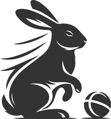 Rabbit dribbling a tiny ball with its paws animal silhouette vector