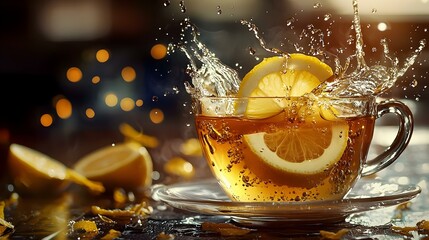 Cup of tea with lemon and splash