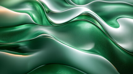 Shiny green waves flow smoothly in this elegant liquid background. A sleek and modern abstract design.