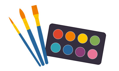 固形水彩絵の具と筆のセット／ベクターイラスト