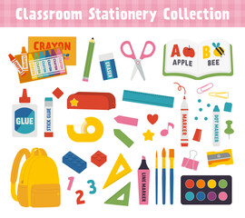 様々な学用品・文房具のセット／ベクターイラスト