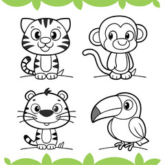 Jungle Fun with Friendly Animals Tiger Cub, Monkey, Frog, Toucan, and Parrot