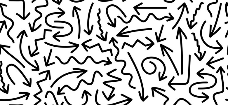 Arrows seamless pattern, hand drawn doodle design, black, background banner and vector illustration for poster, cards, covers. 