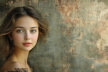 Fototapeta premium Vintage Oil Painting Texture with Antique Portrait Background, Reminiscent of Old Master's Studio