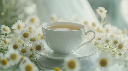 Cup of tea and chamomiles