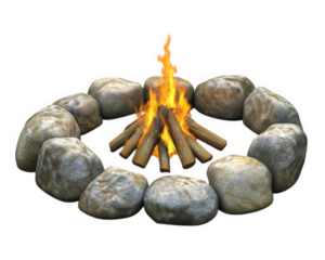 campfire surrounded by ring of stones, creating warm and inviting atmosphere for gatherings. flames dance above logs, providing light and warmth