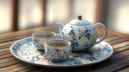 elegant chinese tea set on plate