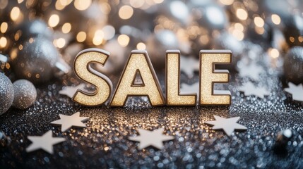 Sparkling white sale text online store promotional banner glittering background eye-catching design seasonal offer