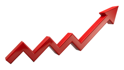 Red upward trend graph on transparent background