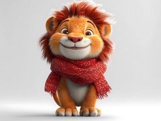Cheerful animated lion character studio digital art creative close-up