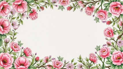 Elegant Pink Floral Frame with Copy Space for Text or Images