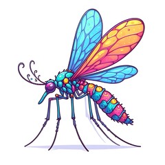 Fototapeta premium Vibrant, artistic illustration of a mosquito with colorful wings and body.