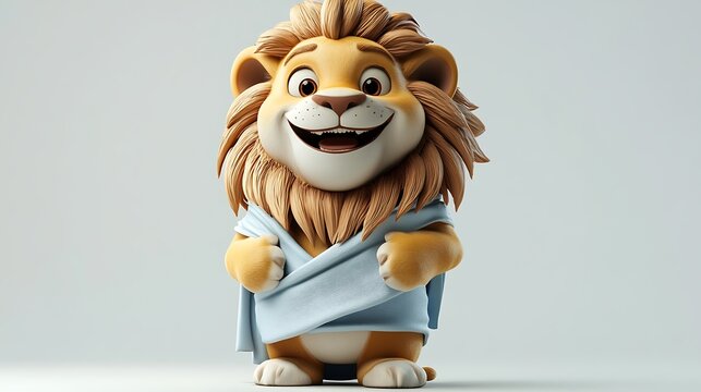 Playful cartoon lion character studio setting 3d animation joyful concept