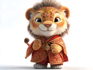 Obraz premium Playful cartoon lion character in elegant costume digital art whimsical style