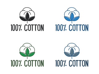 100 percent cotton label,  cotton flower icon set  organic fabric stamp