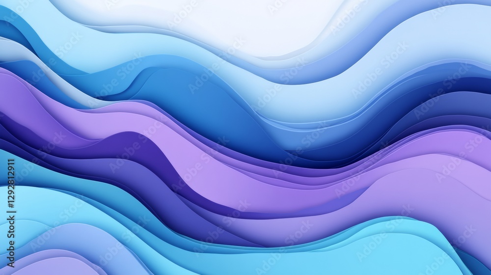 Poster abstract waves of layered blue and purple paper with smooth curves. modern art and creativity concep