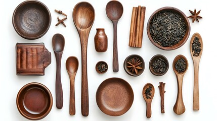 Various kinds of tea spoons and rustic dishware