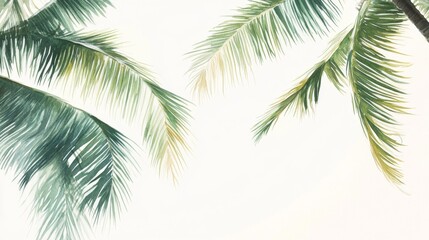 Swaying palm leaves watercolor painting tropical setting artistic expression vibrant atmosphere aesthetic perspective