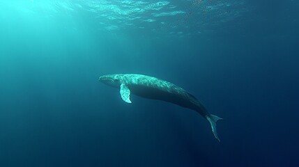 Fototapeta premium Whale gliding deep ocean nature documentary underwater side view serenity