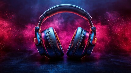 Headphones on a vibrant neon background