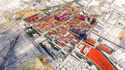 Obraz premium Illustrative design showcasing transportation routes and green spaces.