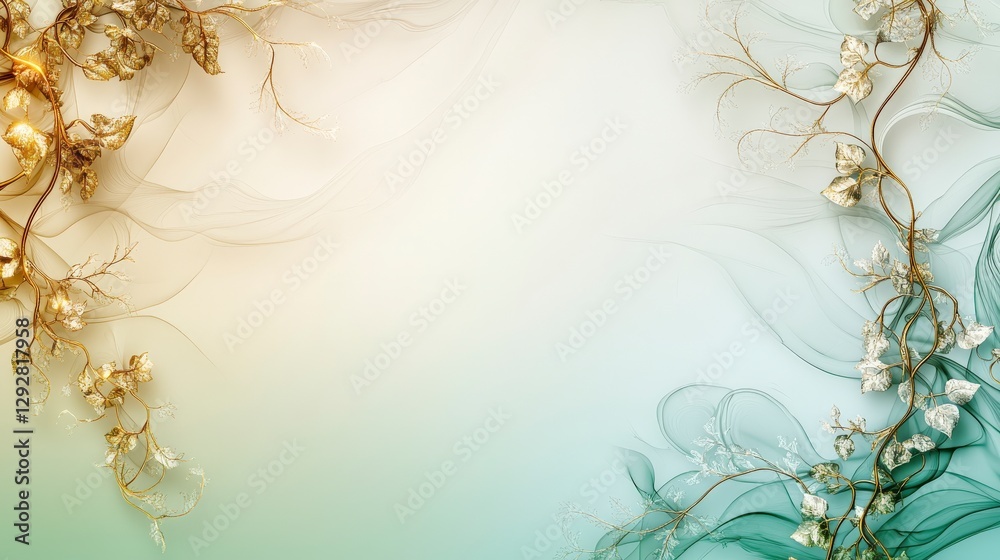 Poster Elegant krua wan pattern with golden vines decorative art digital creation serene environment abstract viewpoint