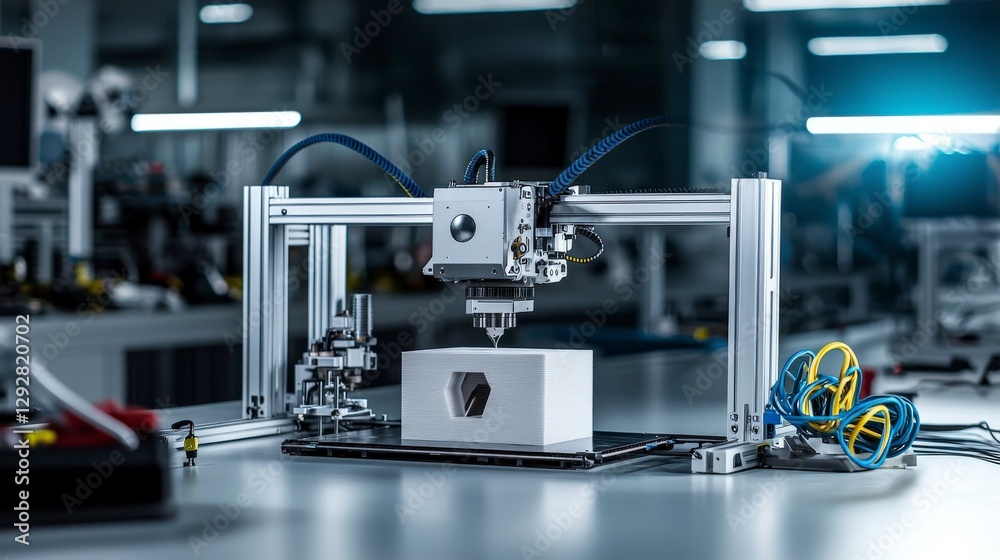 Poster Innovative 3d printing prototype development in tech workspace high-tech environment close-up view