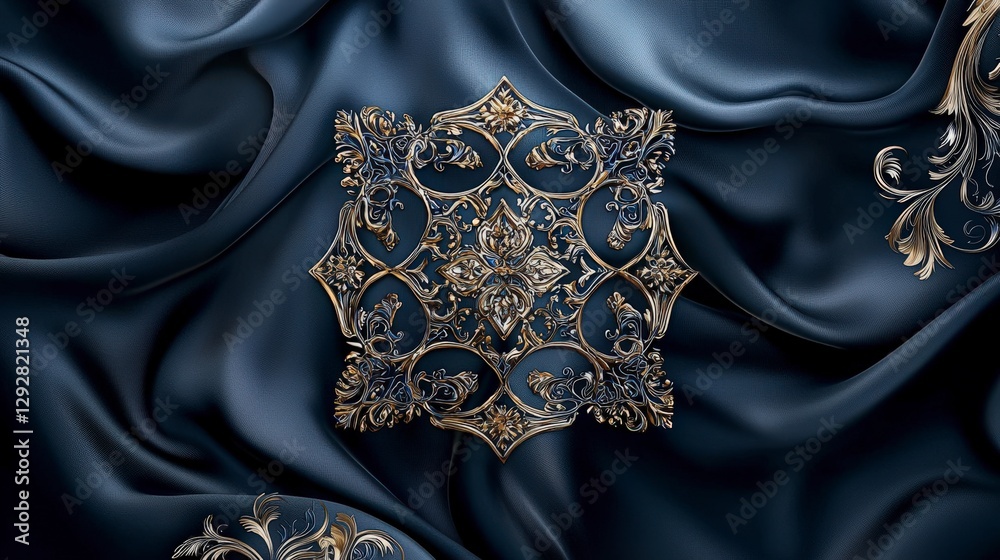 Poster elegant thai decorative pattern pratam yarm leam on dark fabric textile design luxurious environment
