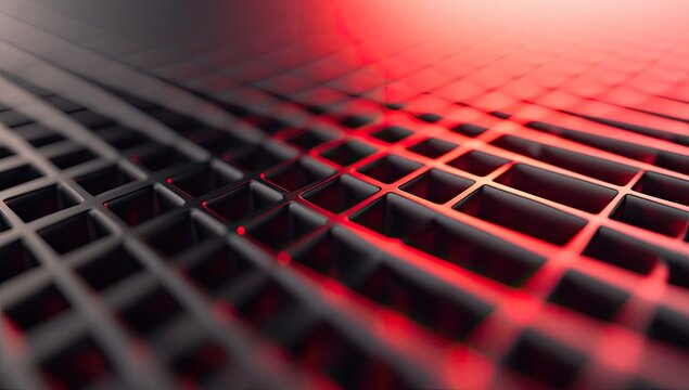 Abstract grid pattern, glowing red, technological background