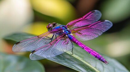 Vibrant Purple Dragonfly on a Leaf in a Garden Setting