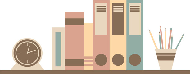 Floating Bookshelf with Books, Clock and Pencil Case