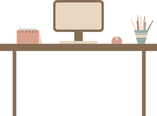 Work Desk with Computer, Minimalist Office Equipment