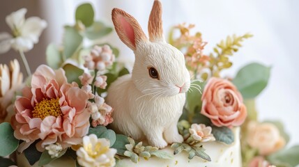 Adorable watercolor bunny surrounded by vibrant flowers and greenery. Perfect for kids' projects and decorations. 
