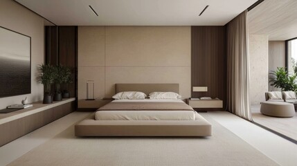 Discover the perfect blend of modern living and minimalist aesthetics in this stylish bedroom.