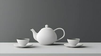 Fototapeta premium Asian food and drink set white teapot and black