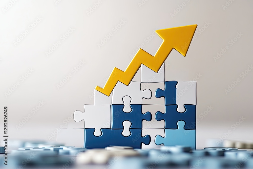Poster puzzle pieces form growing arrow chart