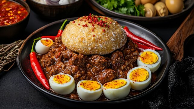 Savoring traditional libyan bazin dish with domeshaped bar libya food photography culinary delight aesthetic view