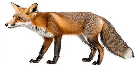 Fototapeta premium Sleek Red Fox Walking Gracefully Through a Snow-Dusted Forested Environment in Winter