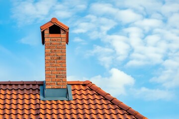 A roof mounted chimney atop a house with metal roofing