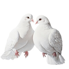 Obraz premium Two white doves perched closely together against a pure Transparent background, Two White Doves PNG background