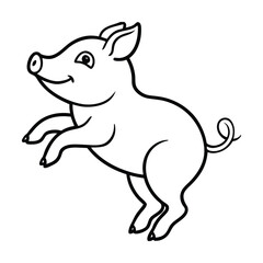 Adorable Cartoon Piglet, Black and White, Coloring Page, Happy Pig