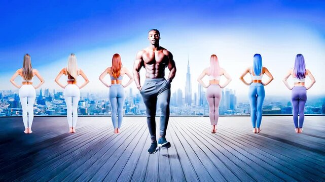 teacher fitness rooftop exercise skyline group sexy