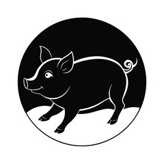 Stylized Piglet Silhouette, Monochrome, Farm Animal, Circular Design, Vector Art