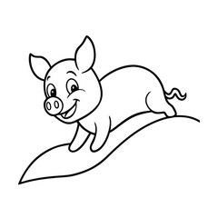 Cute Cartoon Piglet Hilltop Line Drawing Coloring Page Illustration